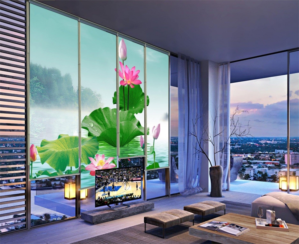Rèm cuốn tranh phong cảnh thông minh tự động cho nhà ở