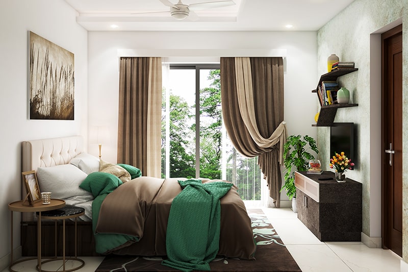 Không gian phòng ngủ hiện đại với rèm cửa thông minh tự động
