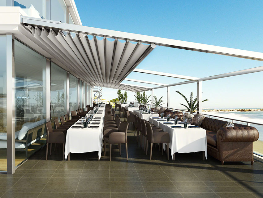 Mái xếp pergola có thể thu gọn dễ dàng