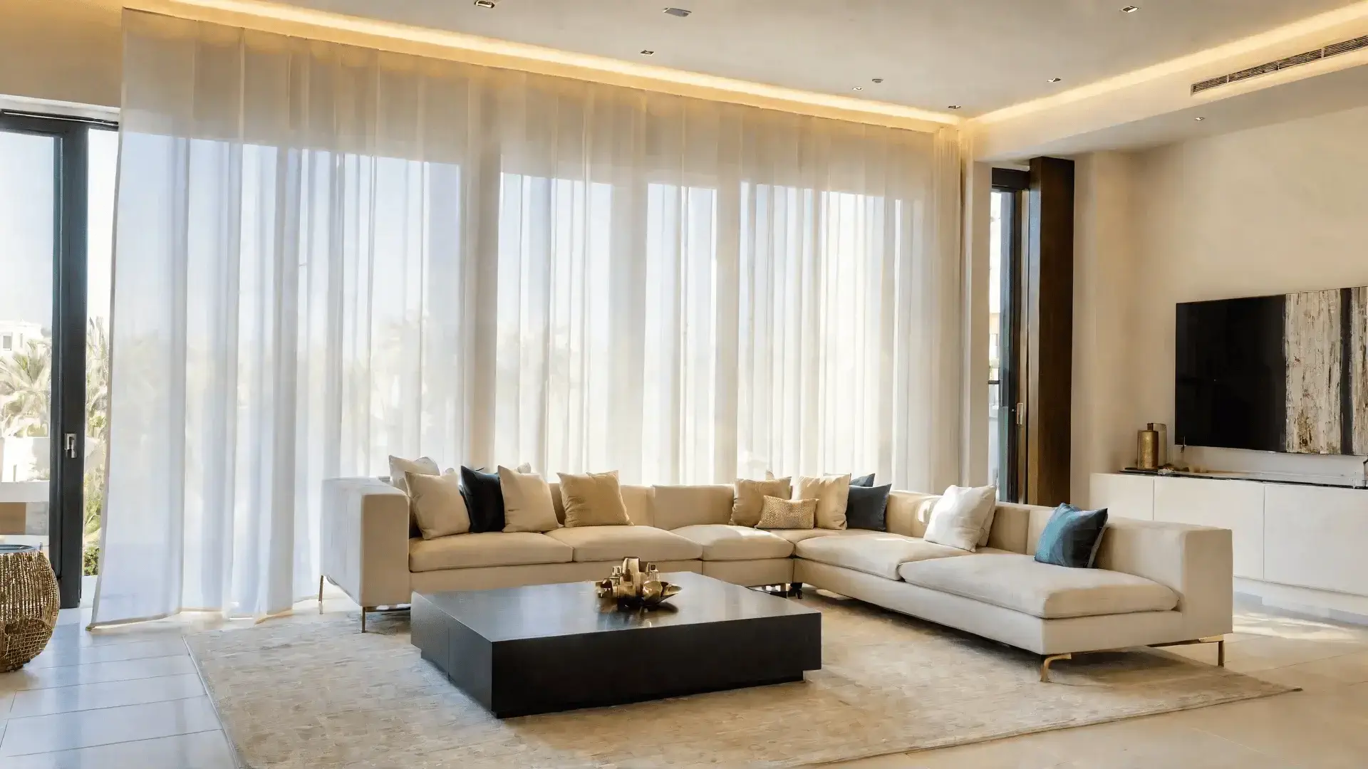 Mẫu rèm cửa phòng khách hiện đại màu ghi sáng