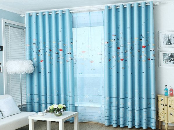 Rèm cửa màu xanh da trời cao cấp chống nắng hiệu quả
