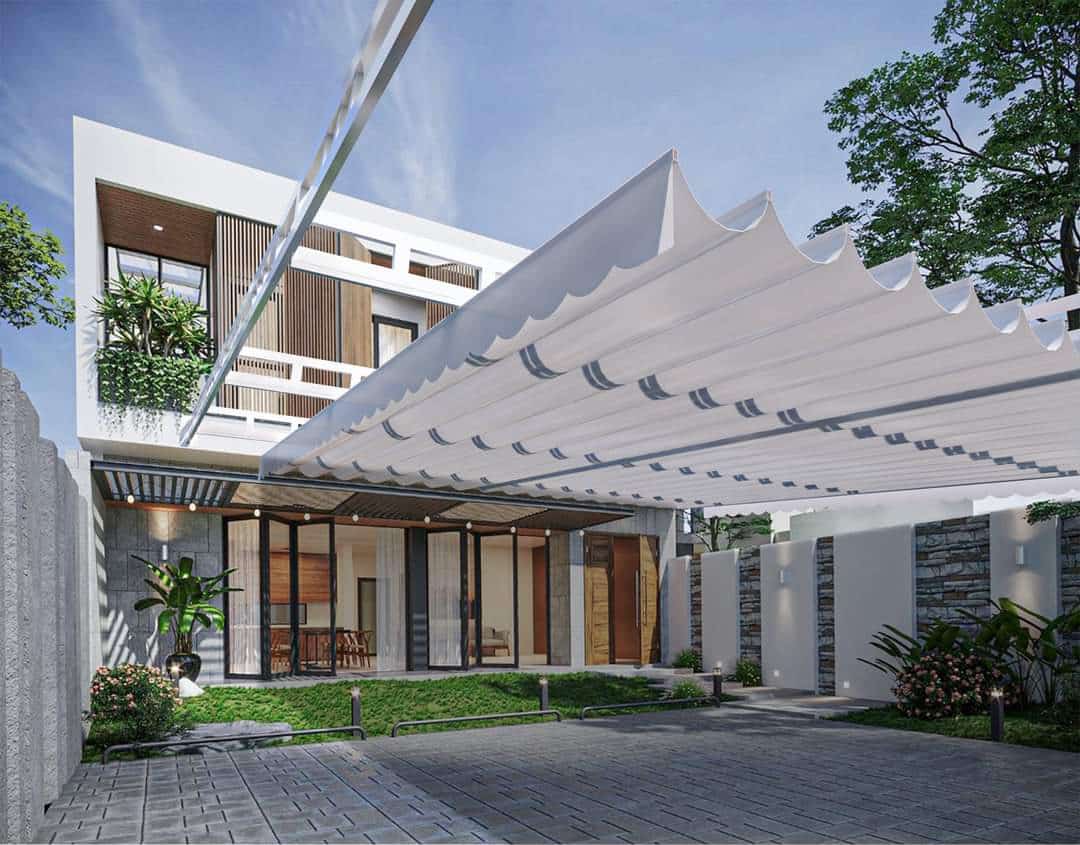 Thi công mái hiên ngoài trời hiện đại