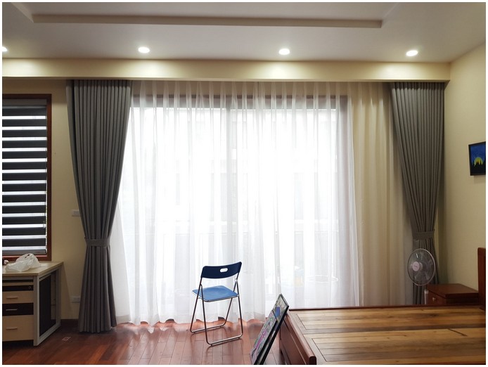 rèm 2 lớp màu ghi mang phong cách tối giản sang trọng