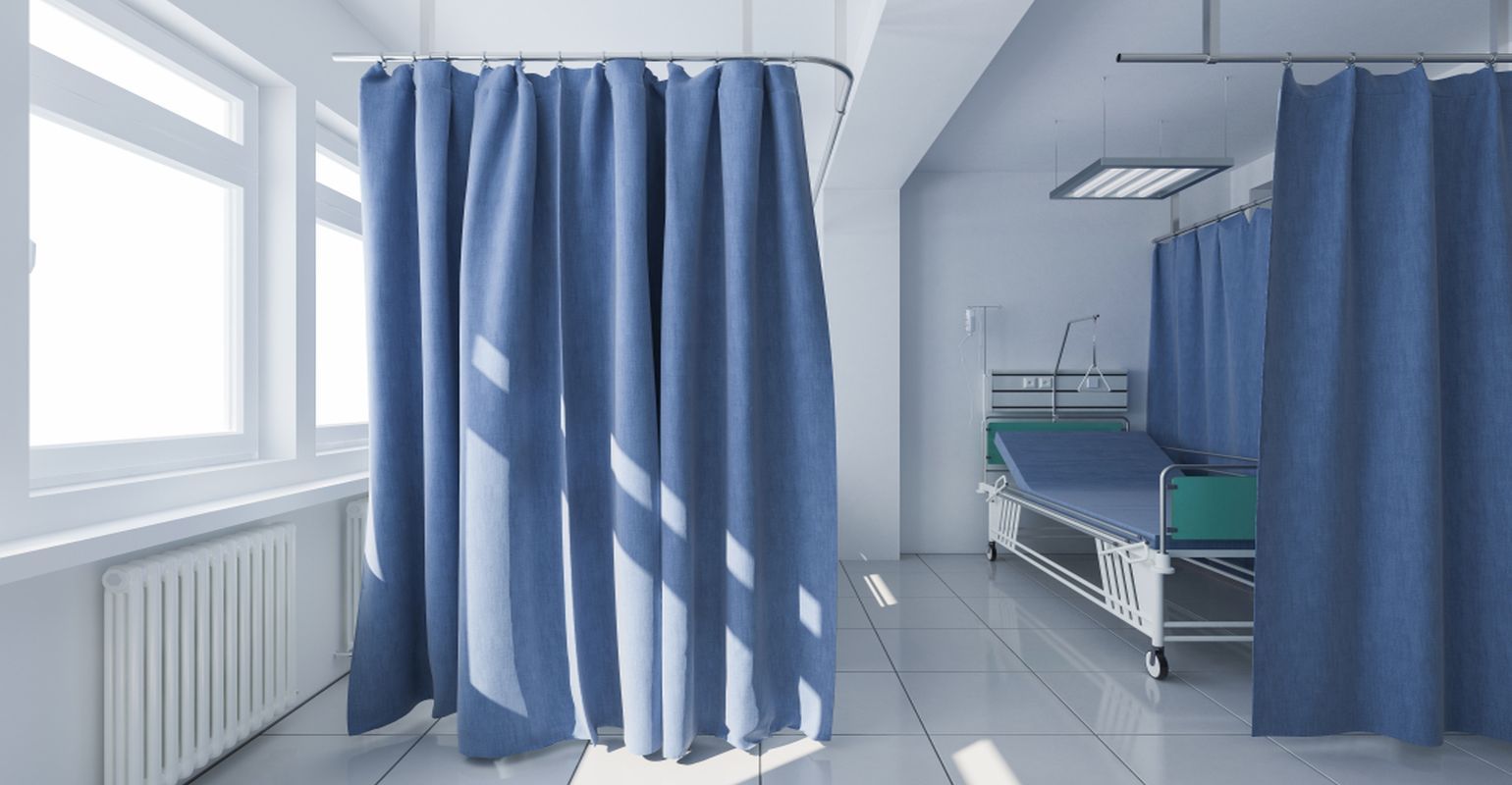 Hình ảnh rèm giường bệnh chống khuẩn màu xanh