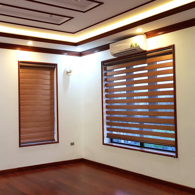 Mẫu rèm cầu vồng gam nâu ấm áp cho văn phòng