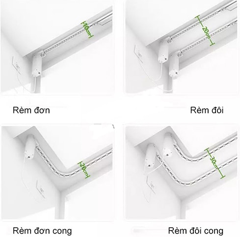 Thợ thi công đang lắp đặt rèm vải tự động chuyên nghiệp