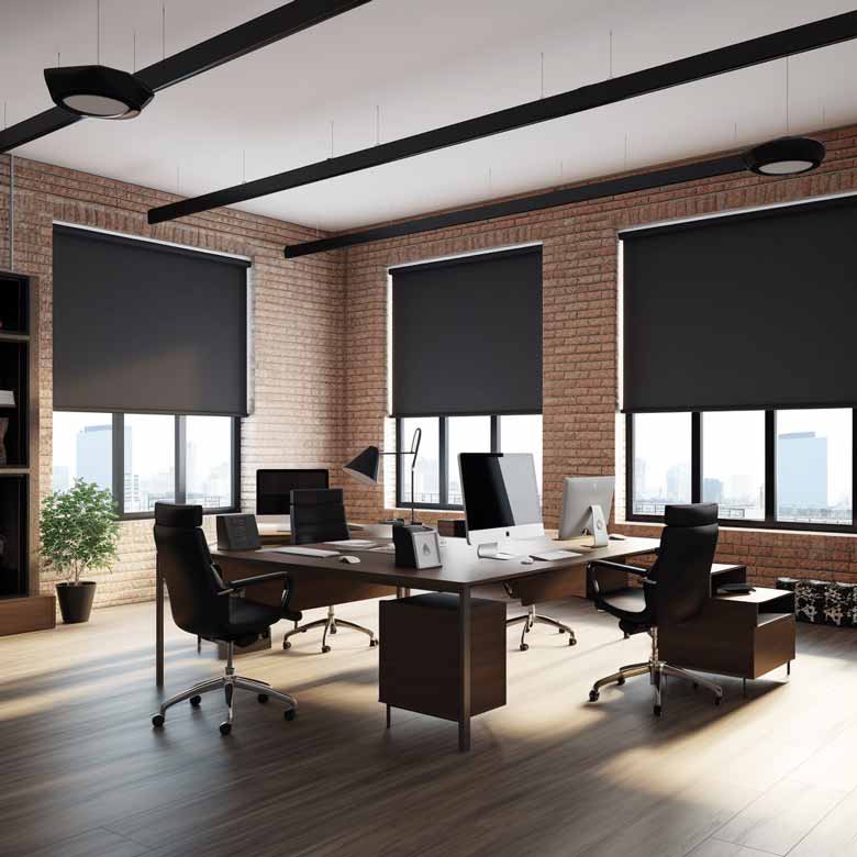 Không gian làm việc với rèm văn phòng thông minh điều khiển từ xa