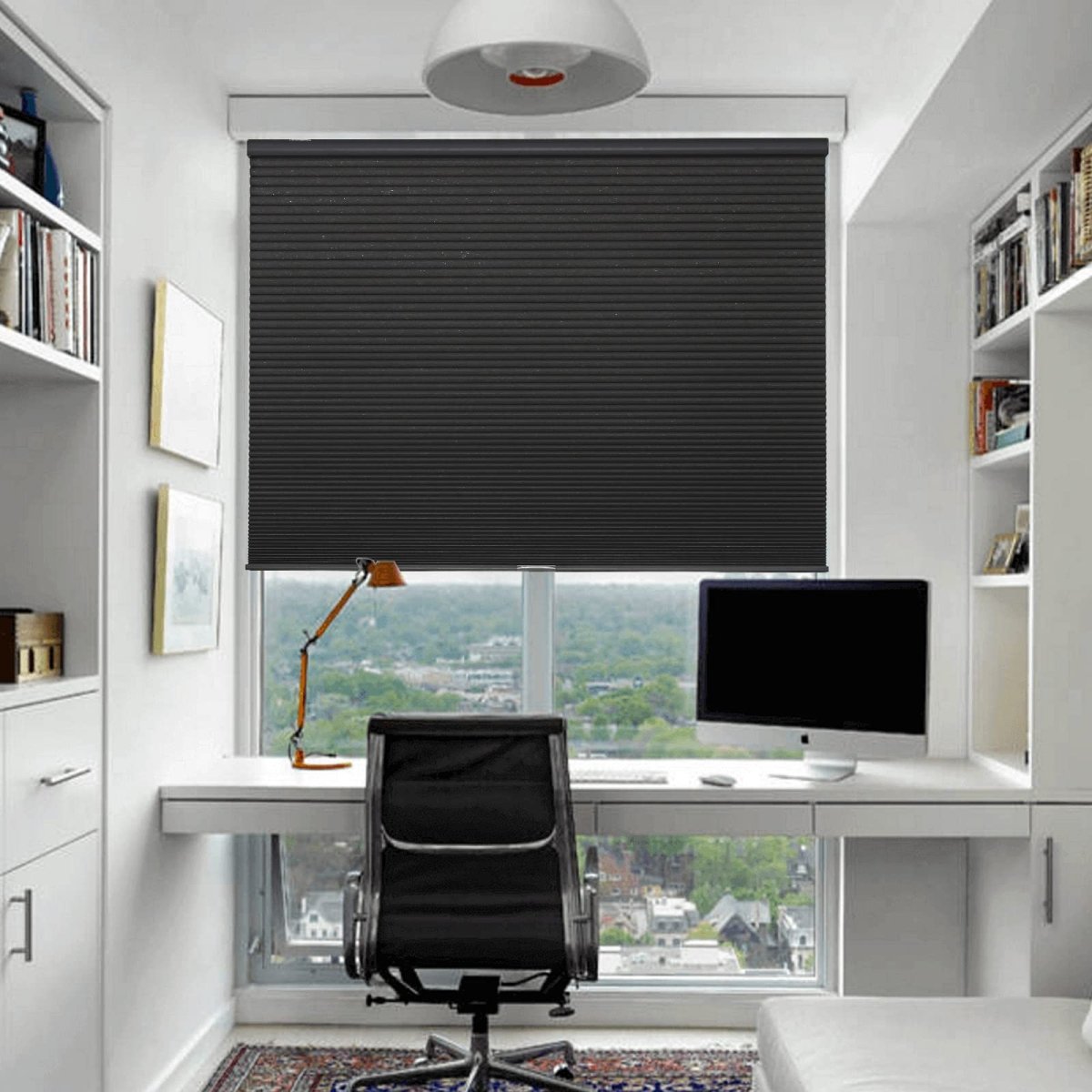 Rèm tổ ong tone đen xám mạnh mẽ phù hợp nội thất tối giản