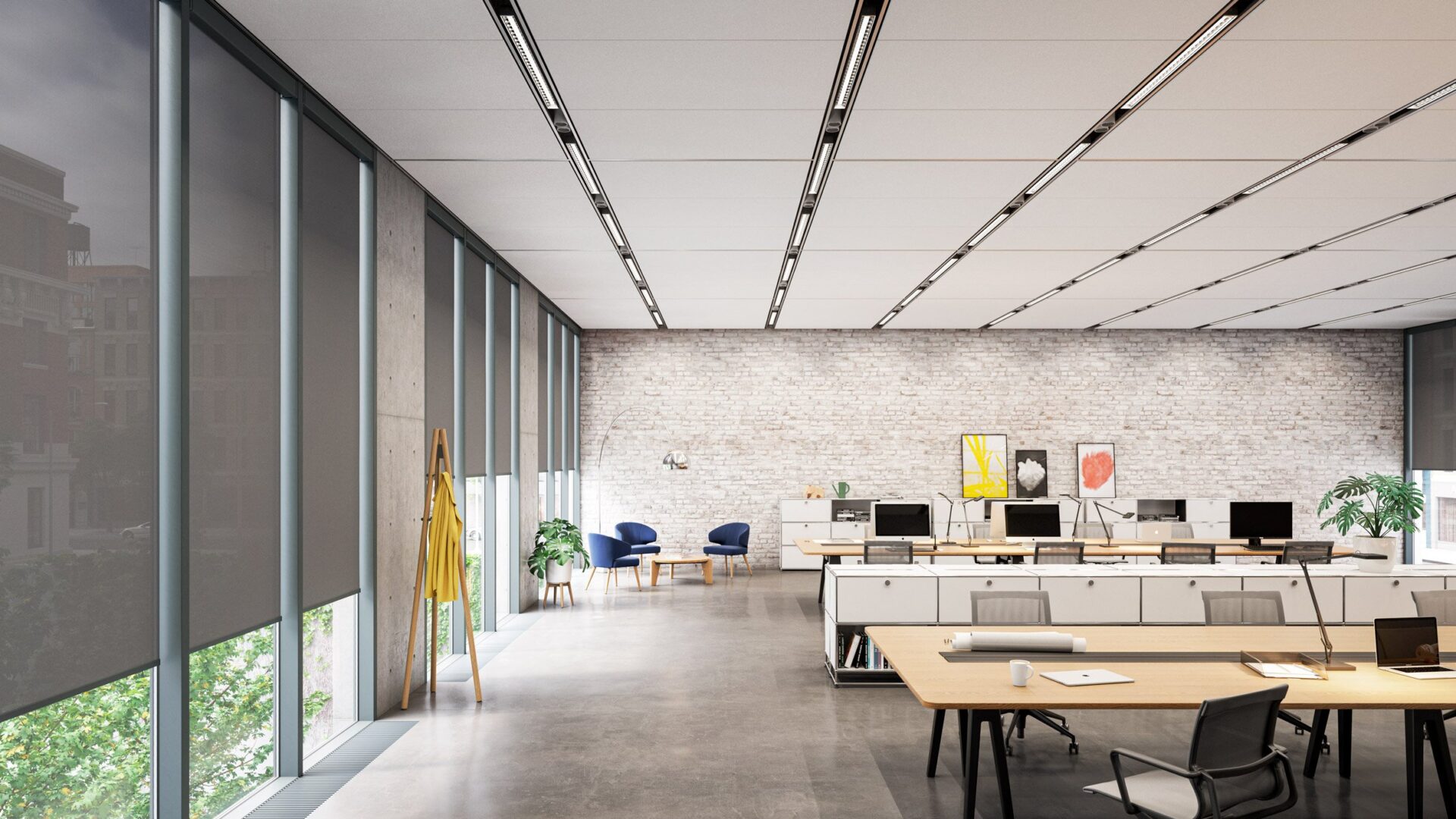 Văn phòng hiện đại sử dụng rèm cảm biến ánh sáng tiết kiệm năng lượng