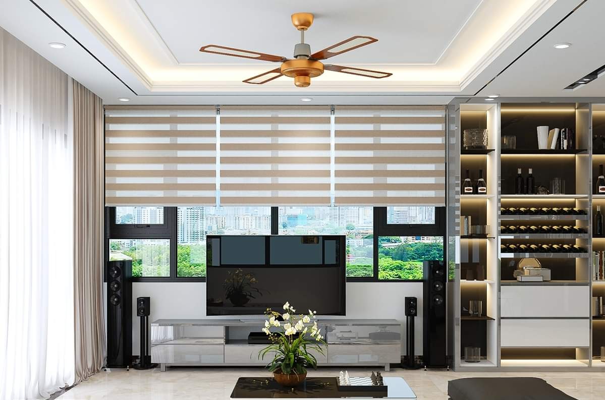 rèm cầu vồng tone ghi xám phù hợp nội thất hiện đại sang trọng