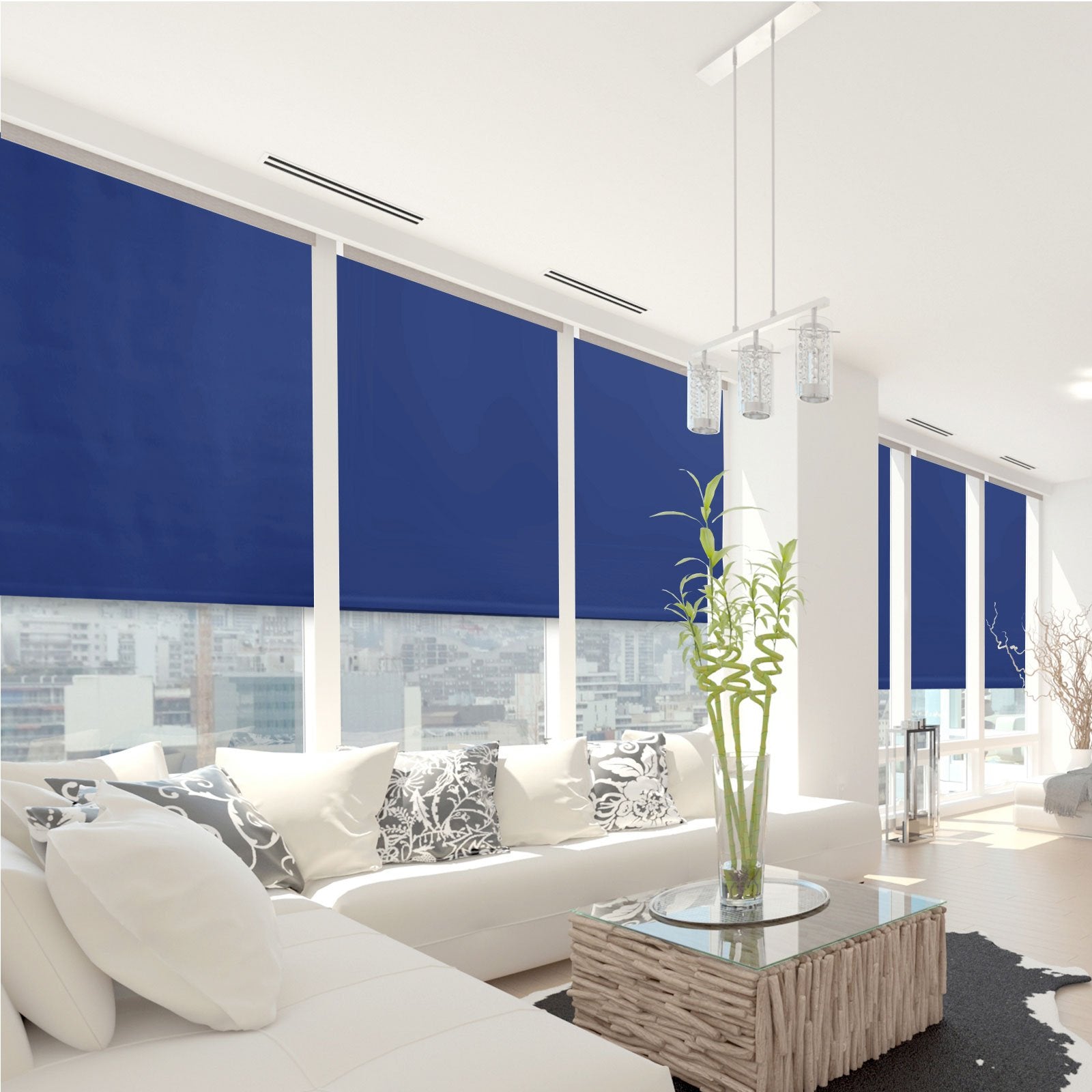 rèm văn phòng tone xanh navy doanh nghiệp phong cách hiện đại