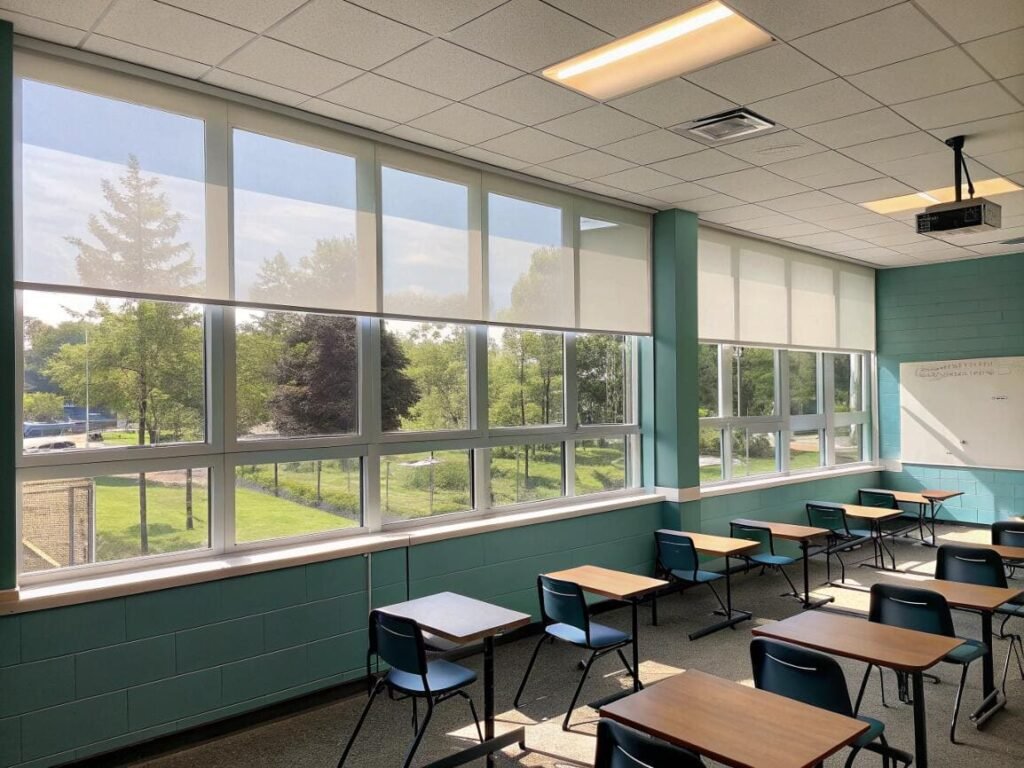 thiết kế văn phòng sử dụng rèm văn phòng tone be nhẹ nhàng