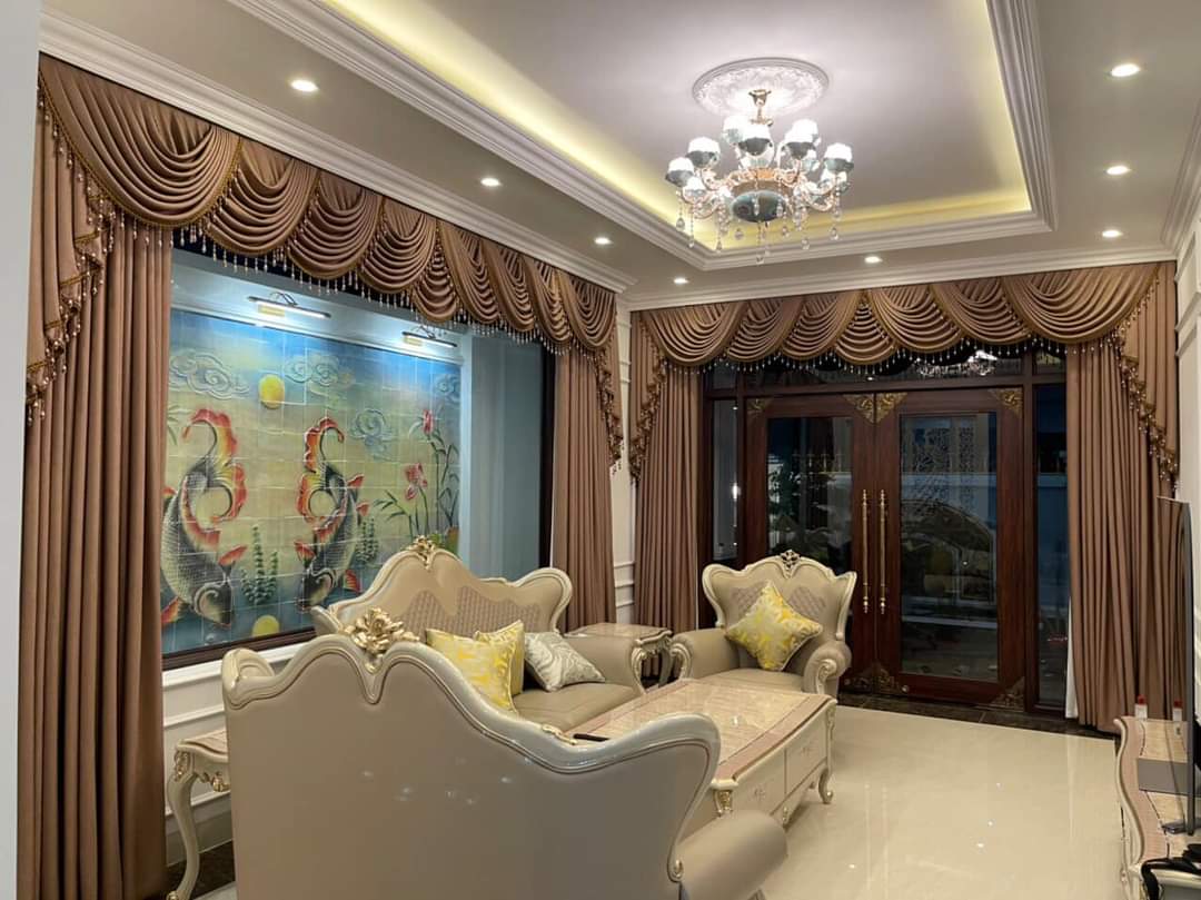 màn cửa trang trí phòng khách hiện đại màu trung tính