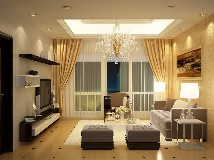 mẫu rèm cửa màu kem sang trọng phối voan trắng