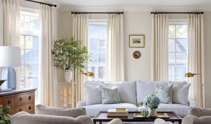 thi công rèm cửa phong cách tối giản phòng khách sáng thoáng