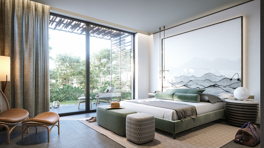 Rèm phòng ngủ thiết kế cho cửa kính lớn hiện đại sang trọng