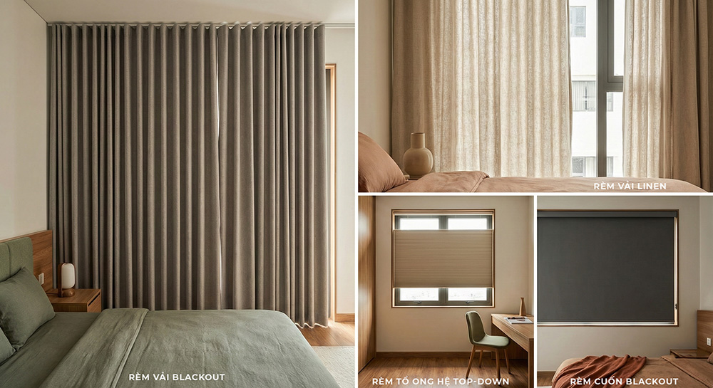 rèm phòng ngủ cho người nhạy cảm ánh sáng thiết kế 2 lớp chống chói hiệu quả