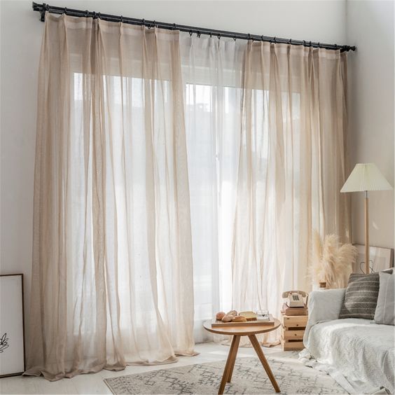 rèm vải linen may rèm phòng ngủ phong cách tối giản
