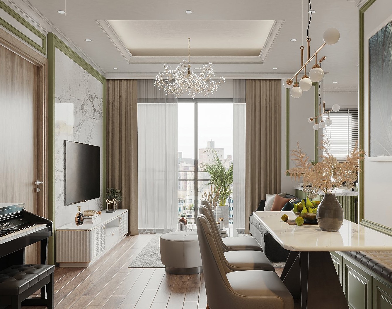 Hướng dẫn xác định khoảng cách treo rèm chuẩn cho phòng khách đẹp