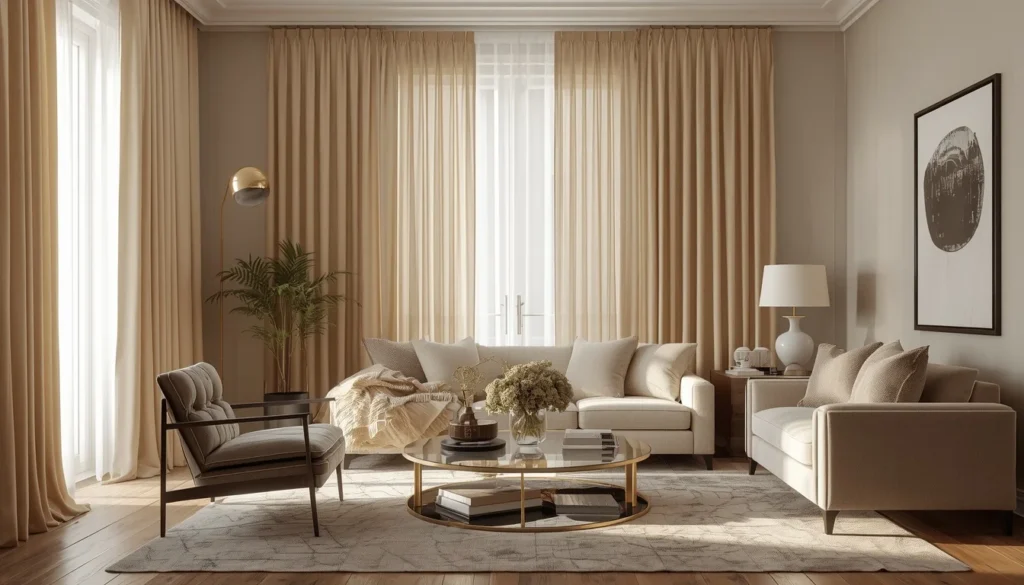 Mẫu rèm phòng khách kết hợp sofa cao cấp theo xu hướng mới