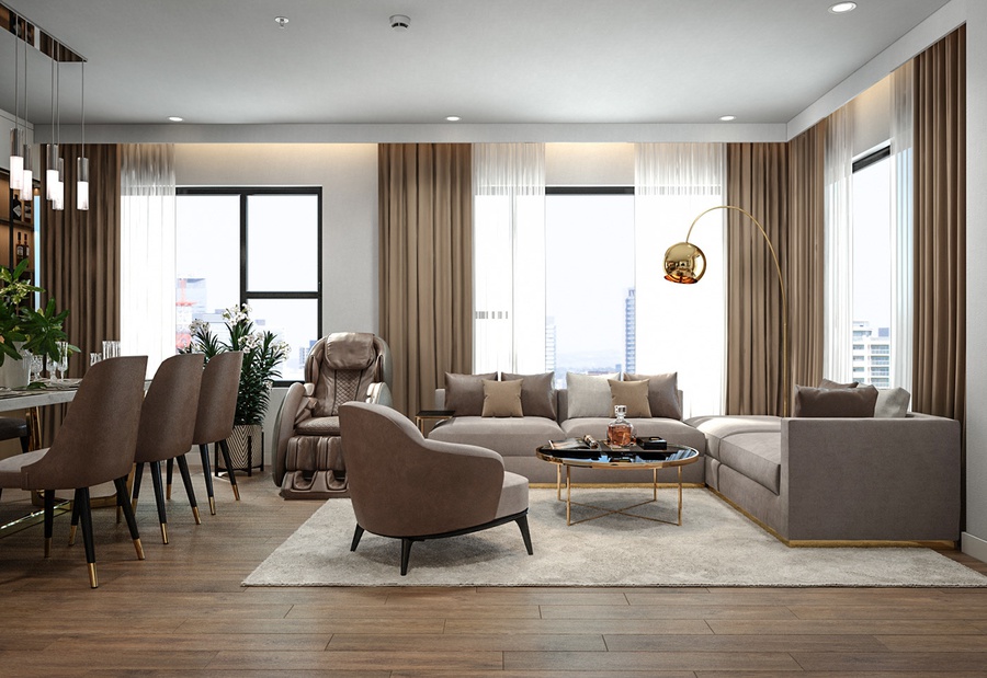 Rèm phòng khách cho gia đình trẻ phong cách tối giản hiện đại