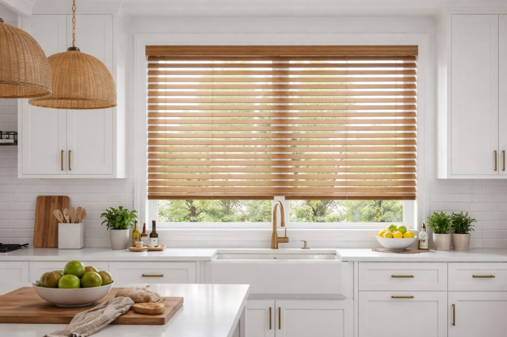 mẫu rèm sáo gỗ cửa sổ kính đẹp hiện đại