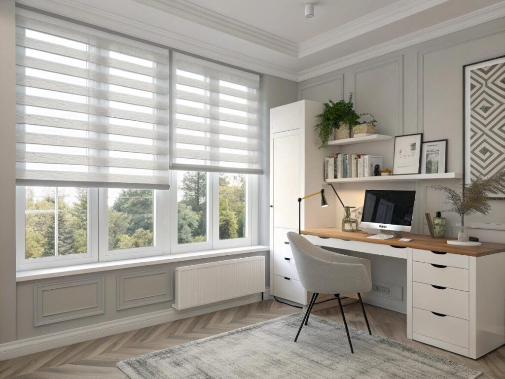 Rèm tự động Tuya điều khiển qua điện thoại trong phòng khách hiện đại
