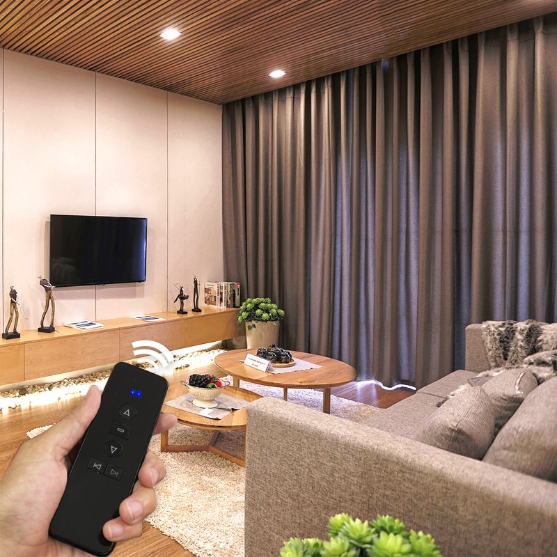 Rèm vải tự động lắp âm trần tạo không gian thanh lịch cho phòng ngủ